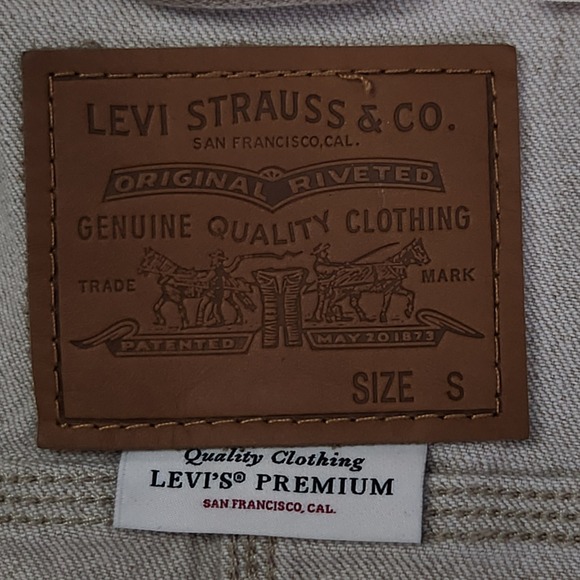 Levis Premium Stock Trucker Jacket Mens Small Khaki Corduroy Collar Cotton Blend - Picture 4 of 12